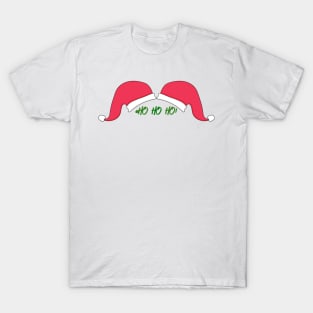 Santa Hat Mustache HO HO HO White Background T-Shirt